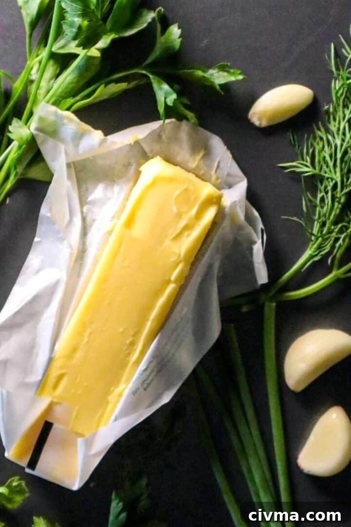 ingredients for garlic and herb compound butter