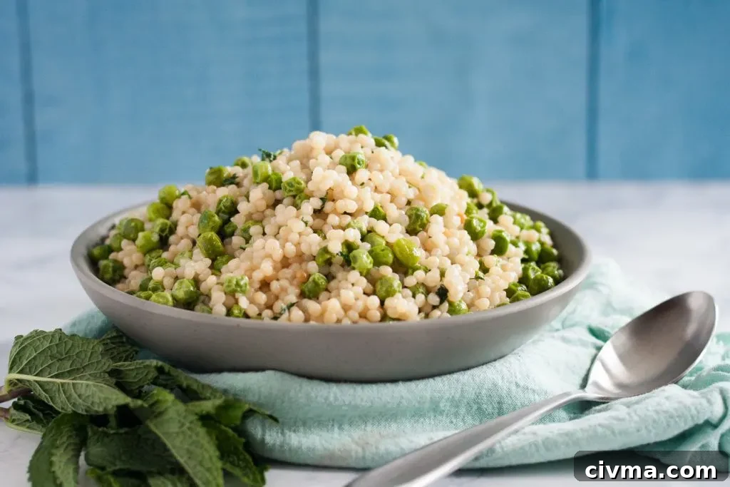 Mint Pea Couscous Salad 3 Use fresh or frozen peas to make this mint pea couscous. The recipe is perfect for spring.