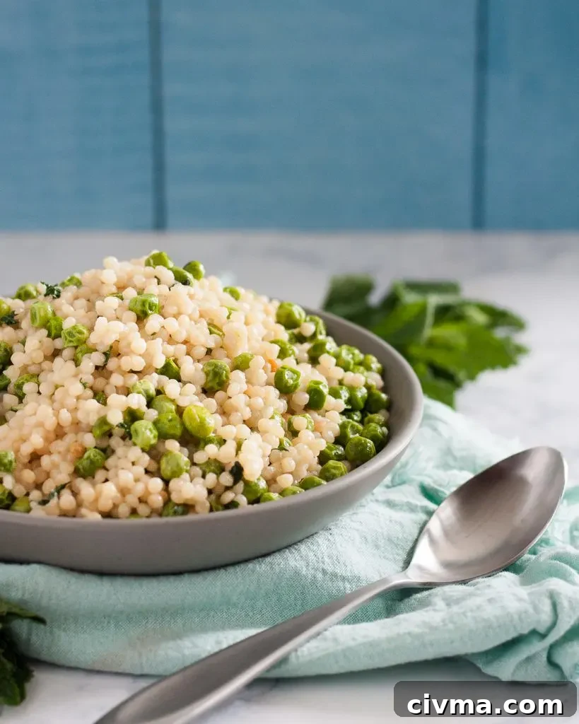 Mint Pea Couscous Salad 4 Use fresh or frozen peas to make this mint pea couscous. The recipe is perfect for spring.