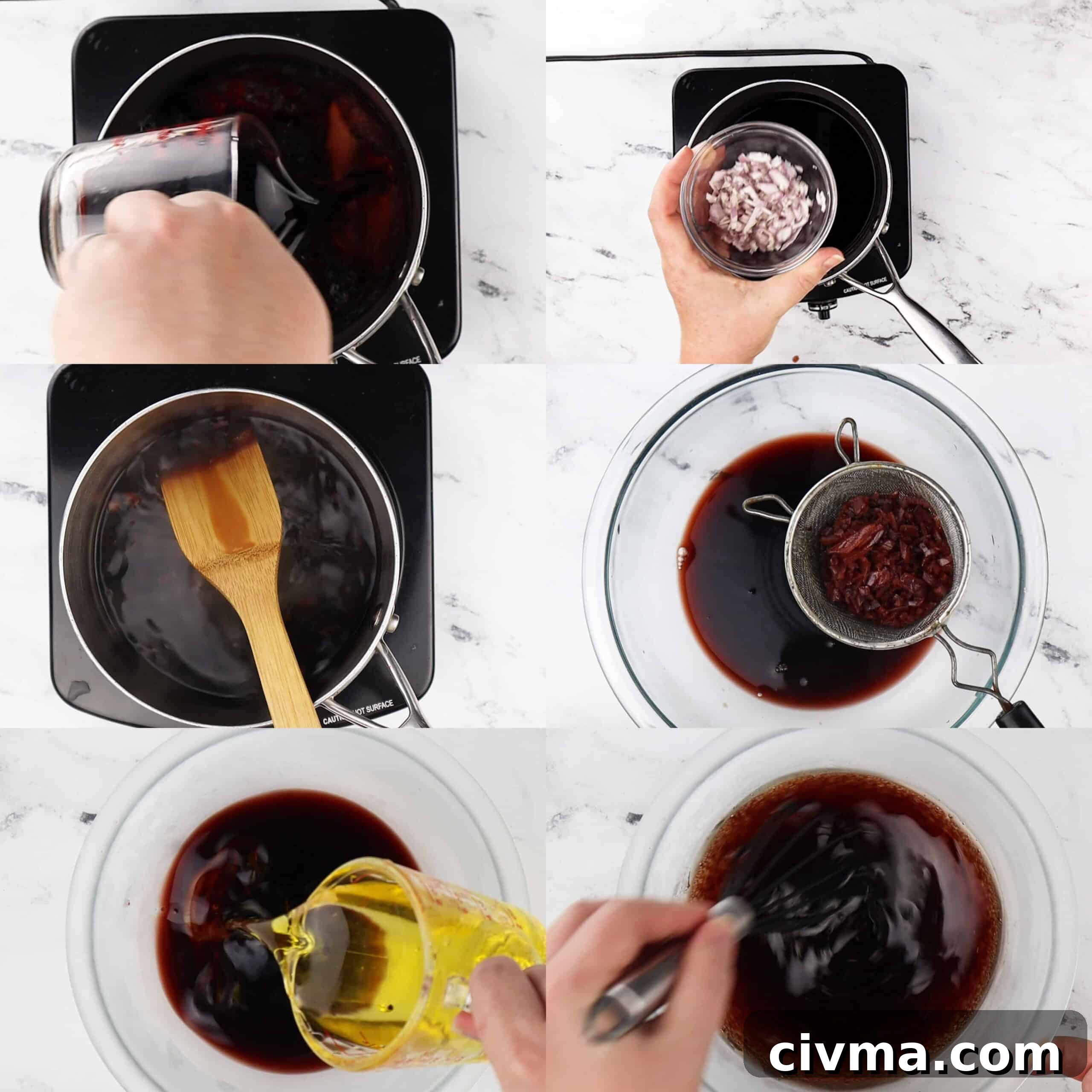 Process photos of how to make port dressing