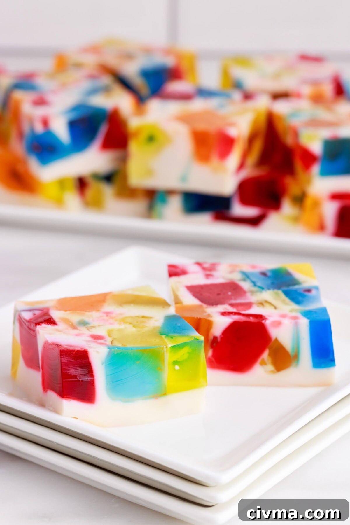 broken glass jello on a plate