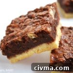 Chocolate Pecan Squares. Melt-in-the-mouth shortbread base with a creamy, brownie-like top packed full of pecans.