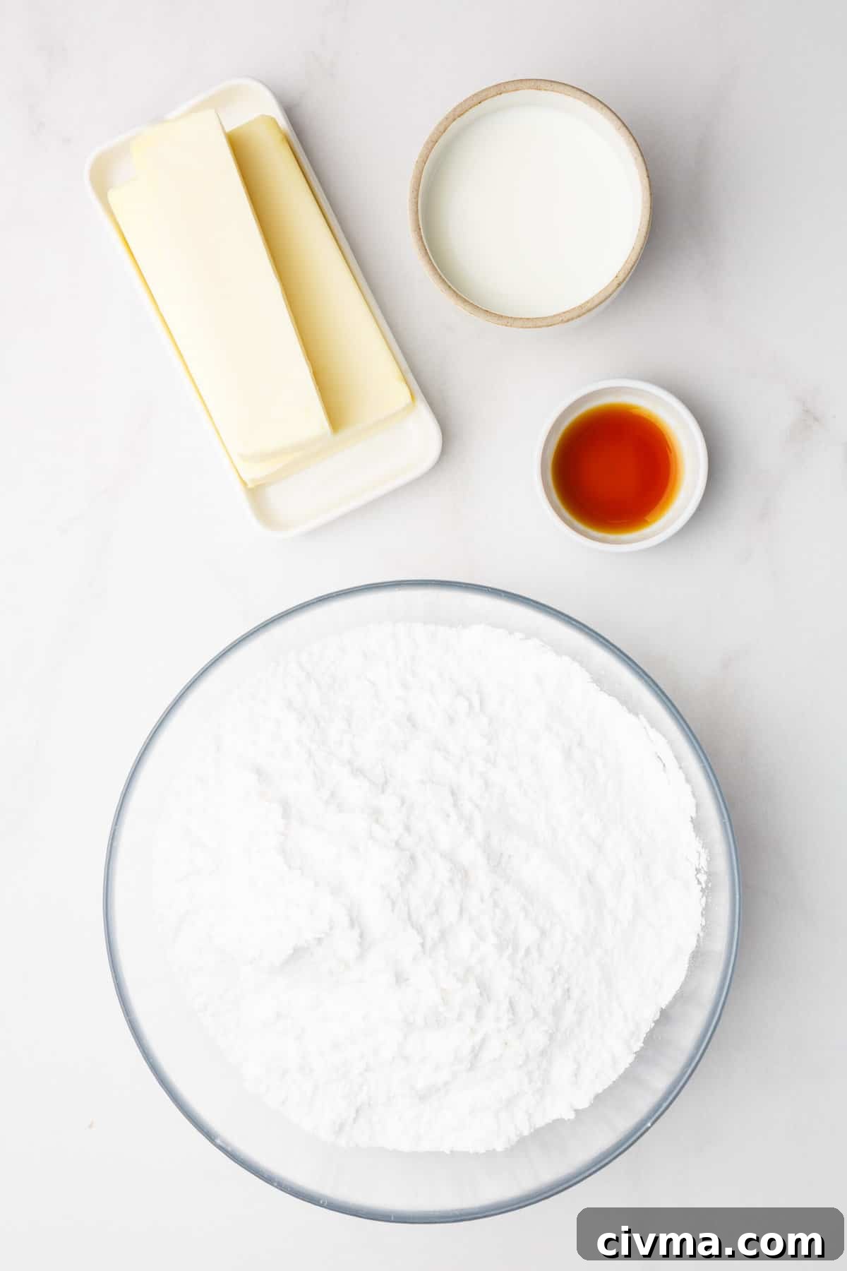 ingredients to make pink velvet cake buttercream frosting.