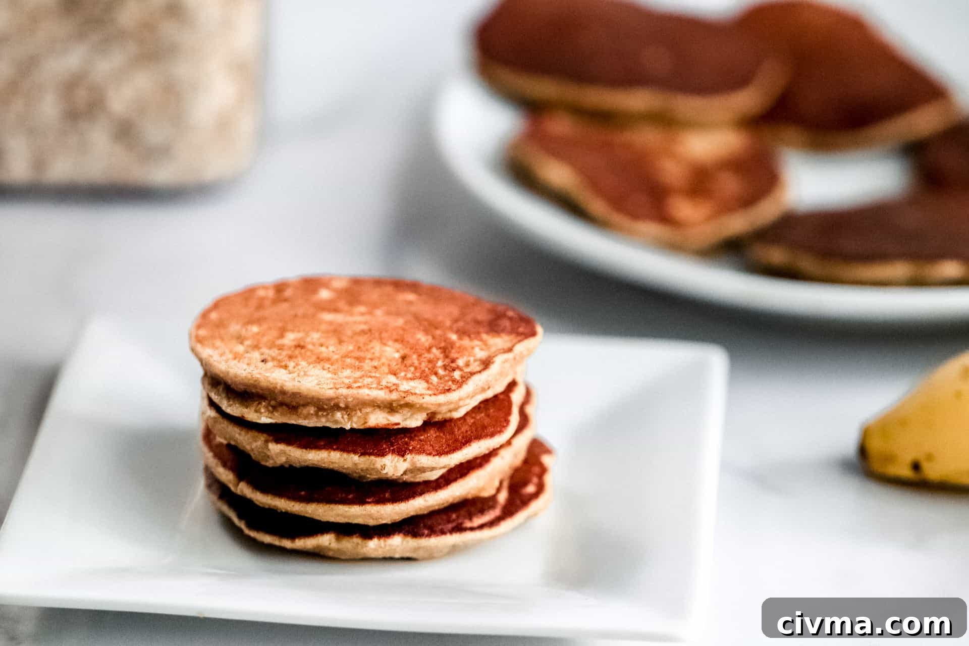 stack of easy blender banana oat pancakes for babies