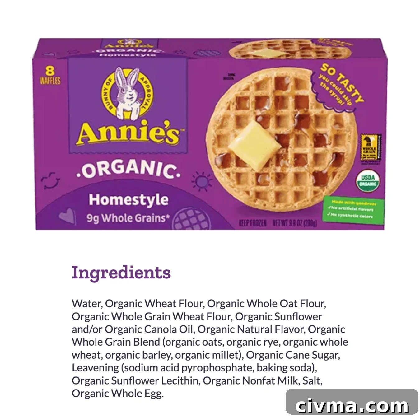 annie's organic waffles grocery store package