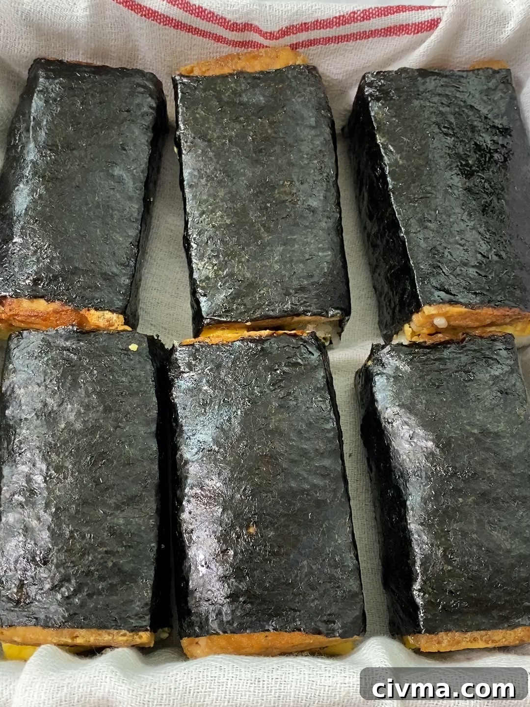 Vegan tofu musubi with rice and nori