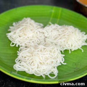 Soft idiyappam served with curry.
