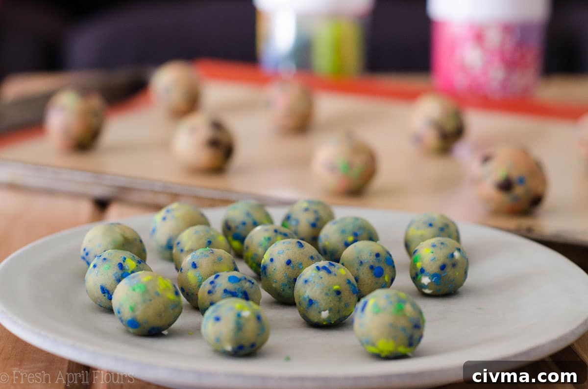 Gender Reveal Cookies: Classic chocolate chip cookies baked with a surprise of colored sprinkles inside perfect for revealing the gender of a baby.