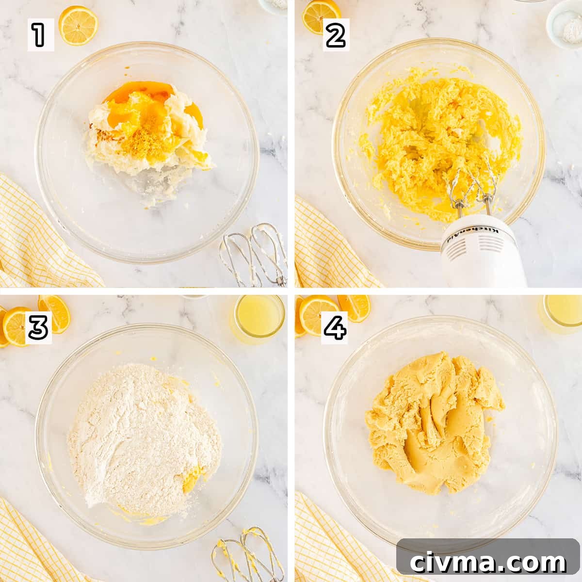 Cookie dough is mixed in a mixing bowl.