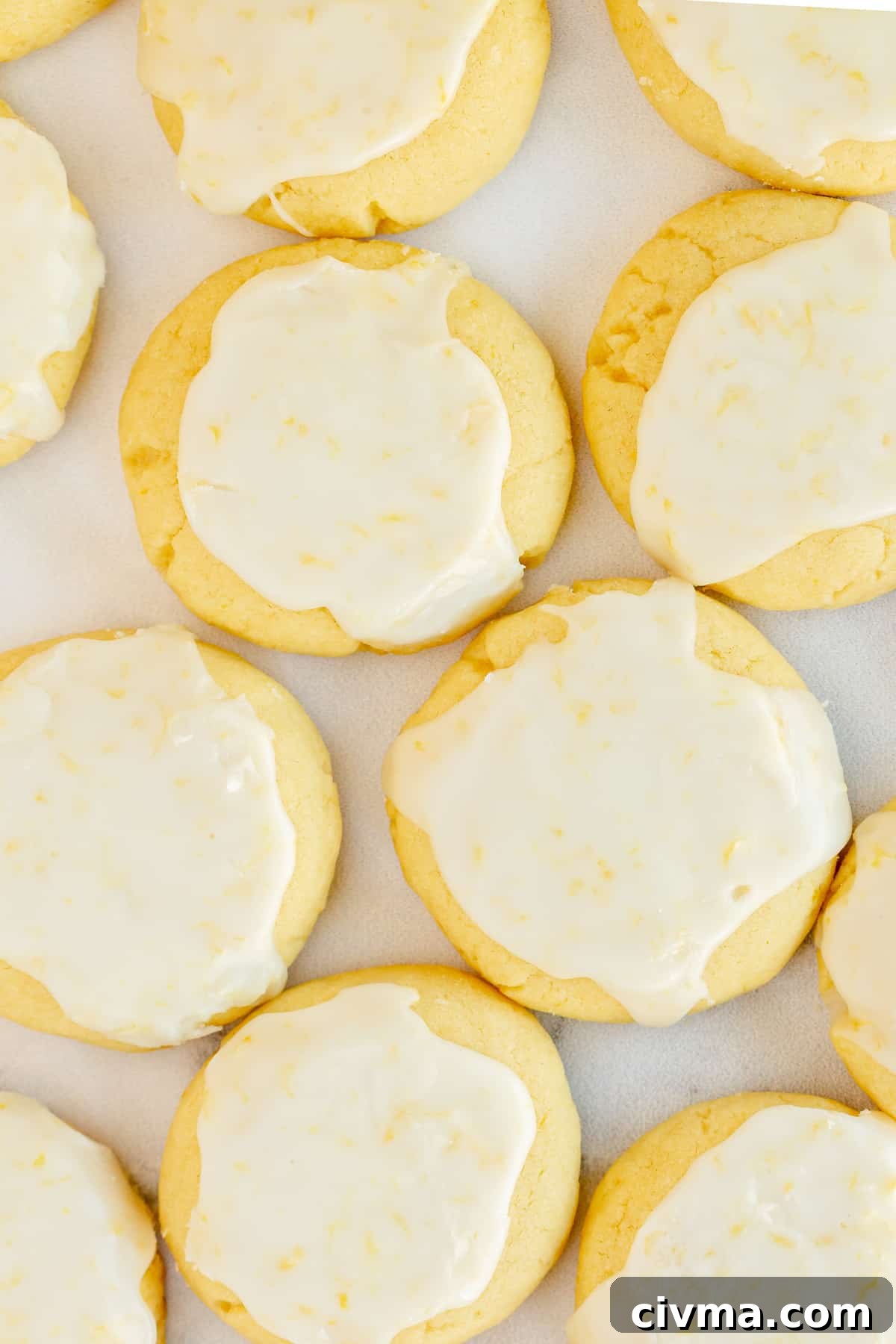 Lemon glazed cookies shot from over the top.