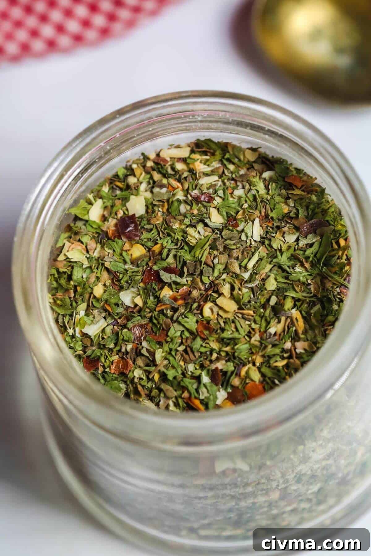 A jar of homemade Spaghetti Seasoning.