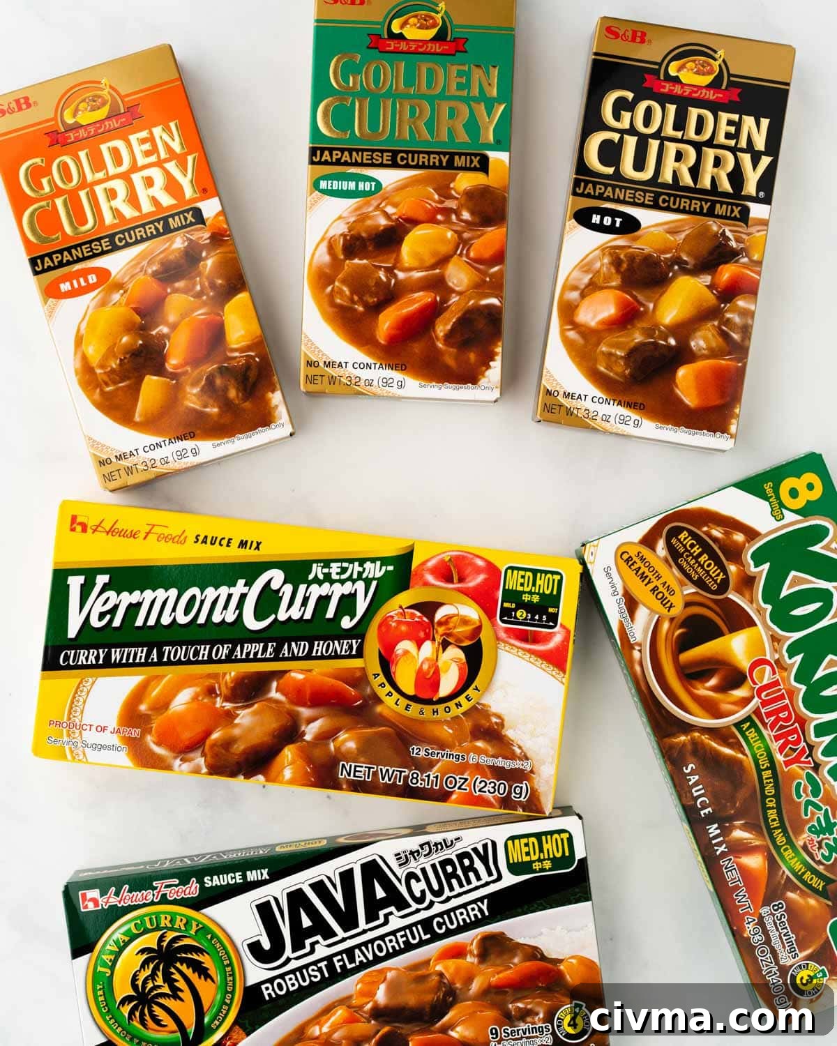 6 different boxes of Japanese Curry Roux mix
