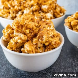 caramel popcorn in a bowl featured image