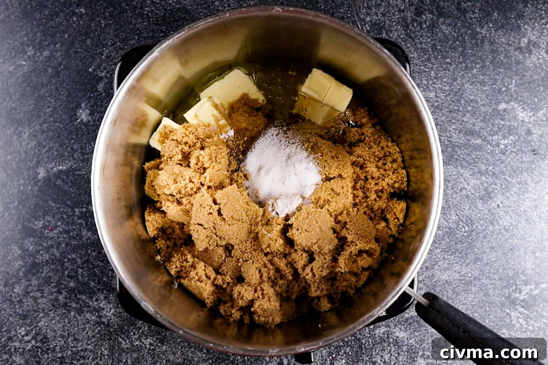 Homemade Caramel Popcorn Recipe 7 butter and sugar and salt in sauce pan before melting