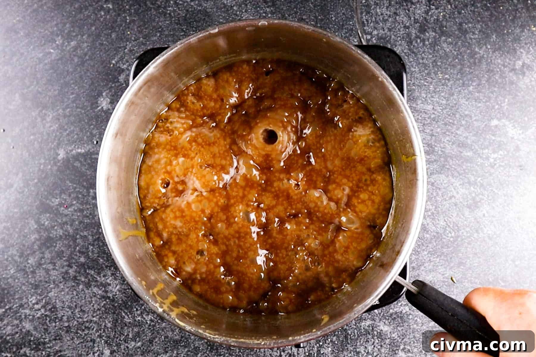 Homemade Caramel Popcorn Recipe 9 caramel in sauce pan boiling