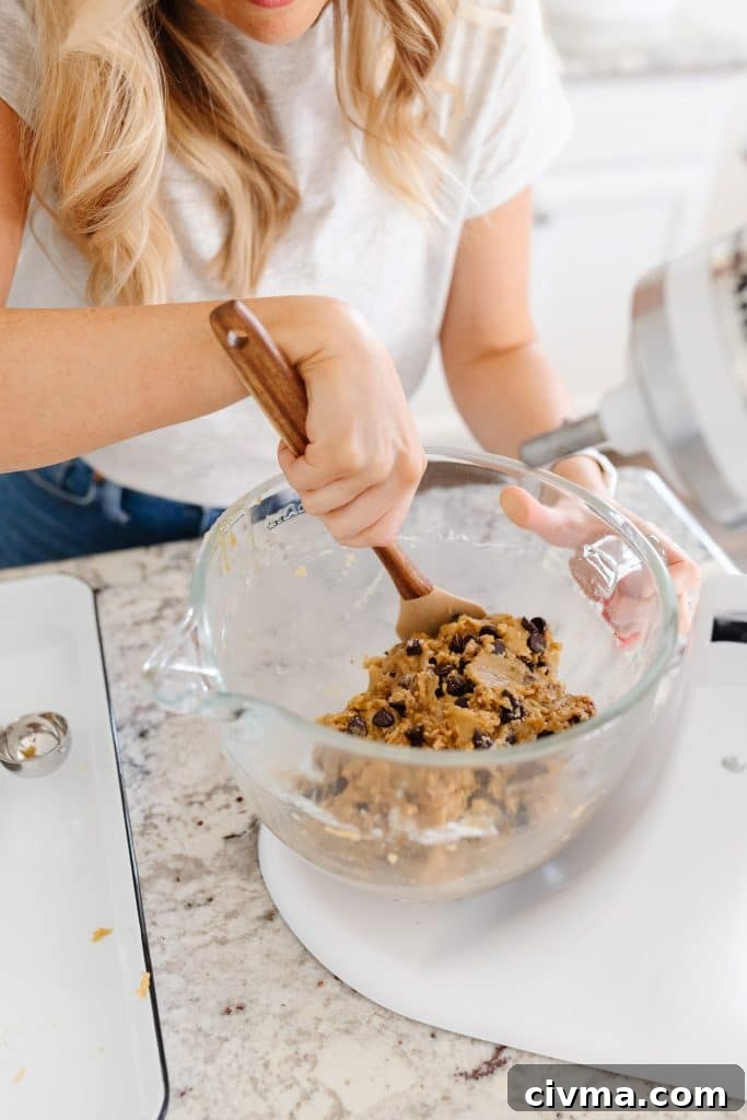 Mixing gluten-free toffee chocolate chip cookie batter