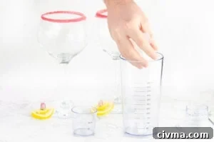 Placing cubes of ice by hand into a cocktail shaker with two sugar rimmed gin glasses and slices of lemon in the background