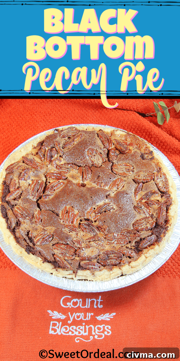 Black Bottom Pecan Pie is a holiday favorite with flavors of chocolate and pecans. A delicious treat that's a holiday favorite.