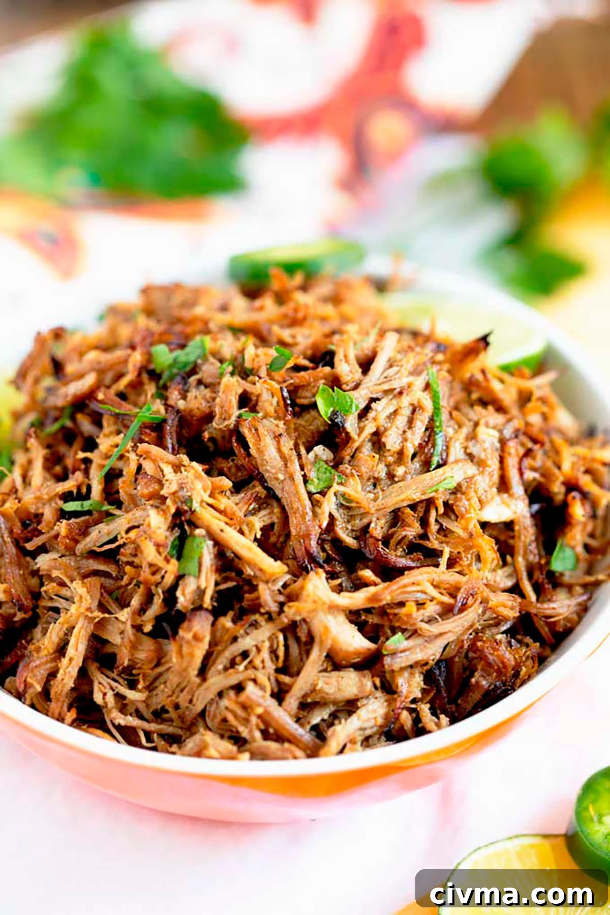 Instant Pot carnitas served in a bowl