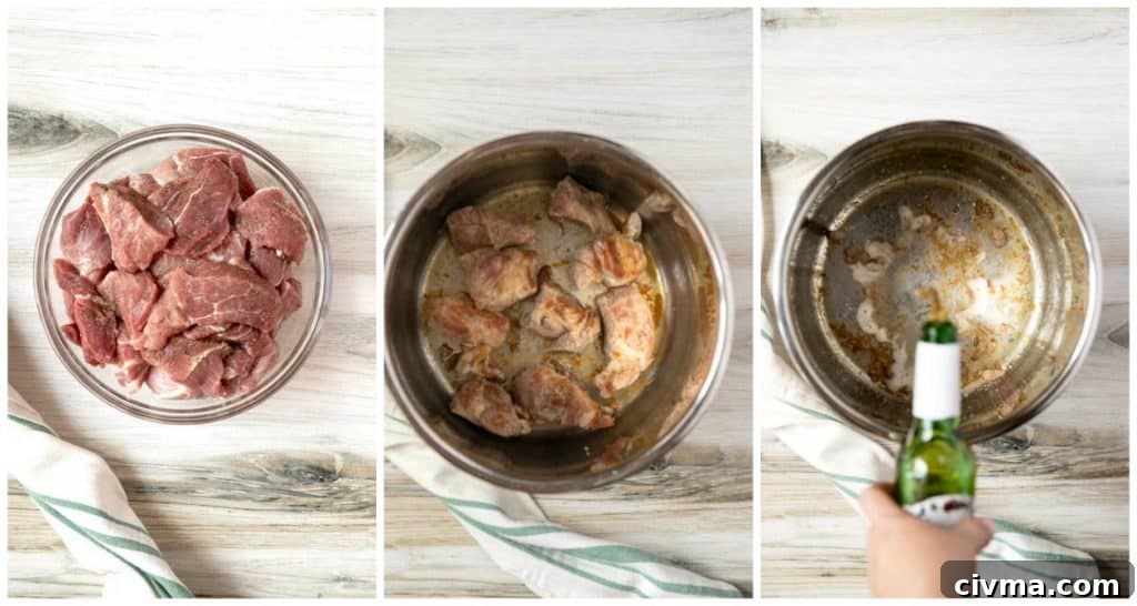 Step-by-step photos showing how to make carnitas in a pressure cooker