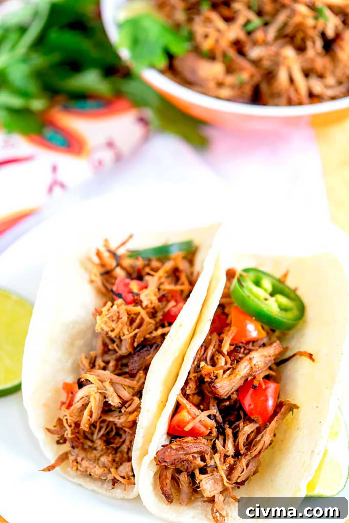 Carnitas tacos made with Instant Pot pork carnitas