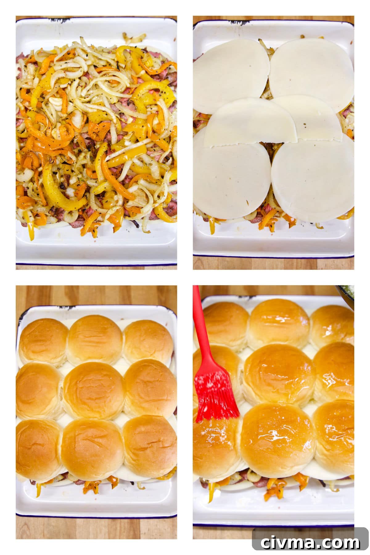 Collage making cheesesteak sliders.