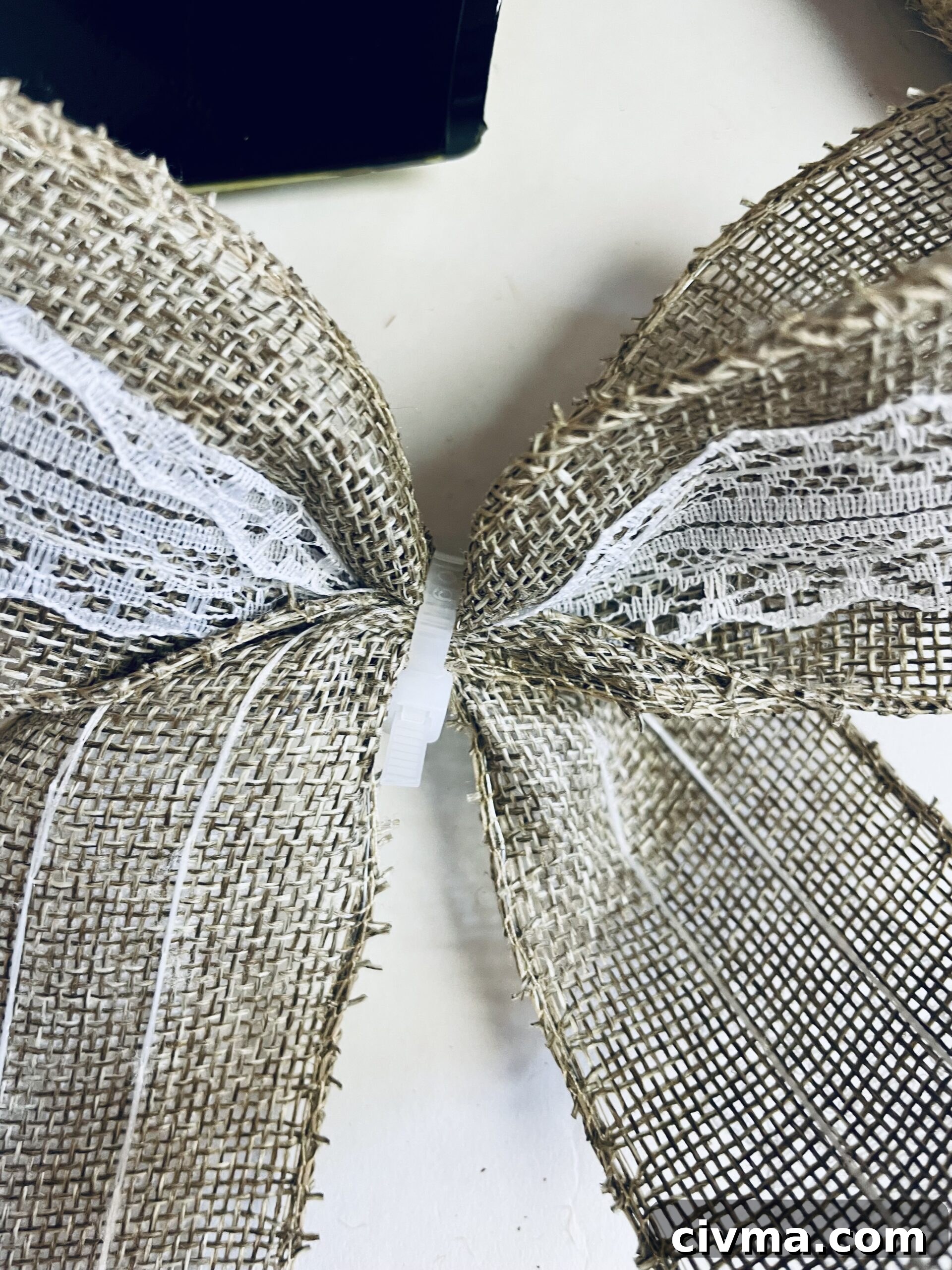 Burlap ribbon bow for a farmhouse wreath
