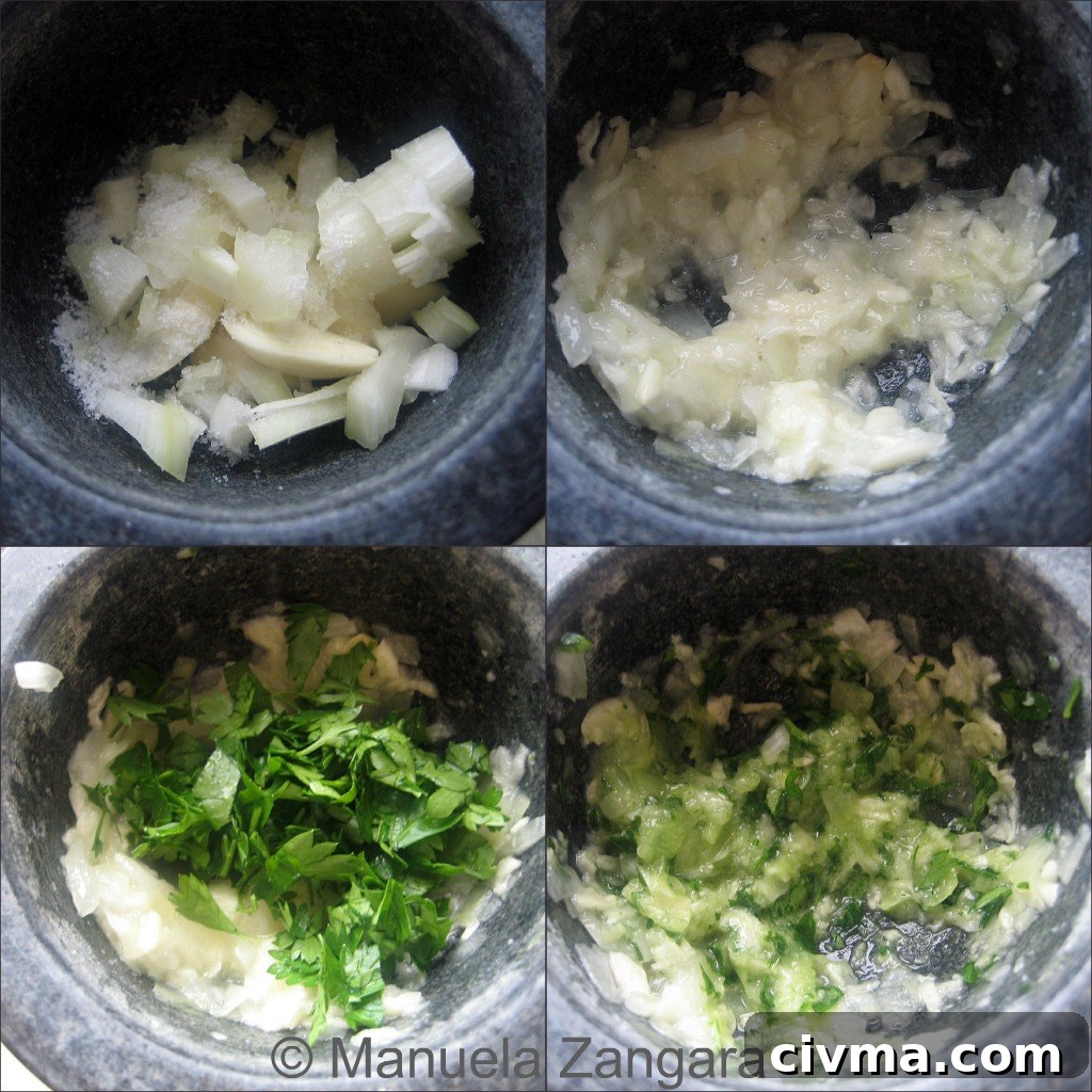 Collage 1 Preparing garlic onion and parsley mixture