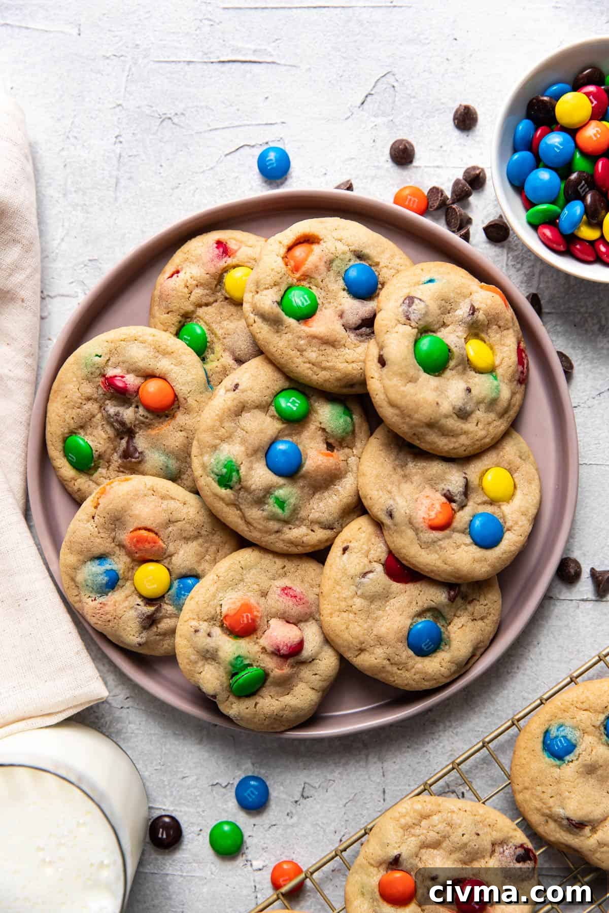 mm cookies on a plate.