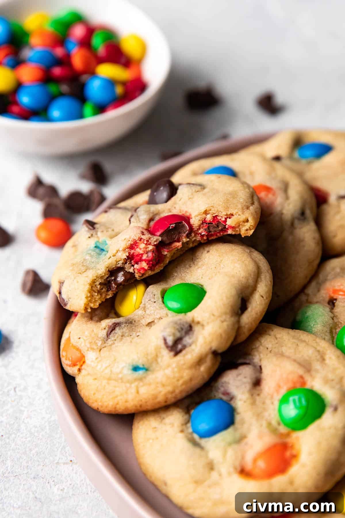mm cookies on a plate.