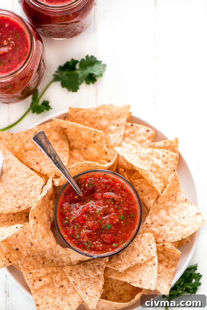 Fresh roasted homemade salsa served as a dip or topping.