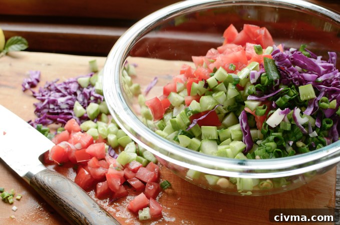 Chopped salad vegetables.