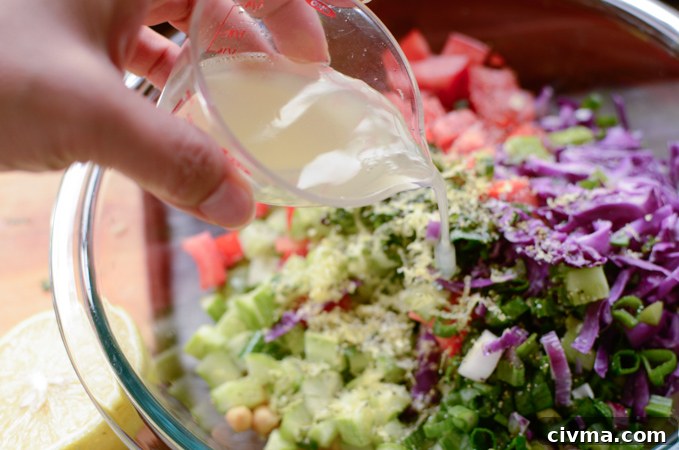 Lemon juice added to a salad.