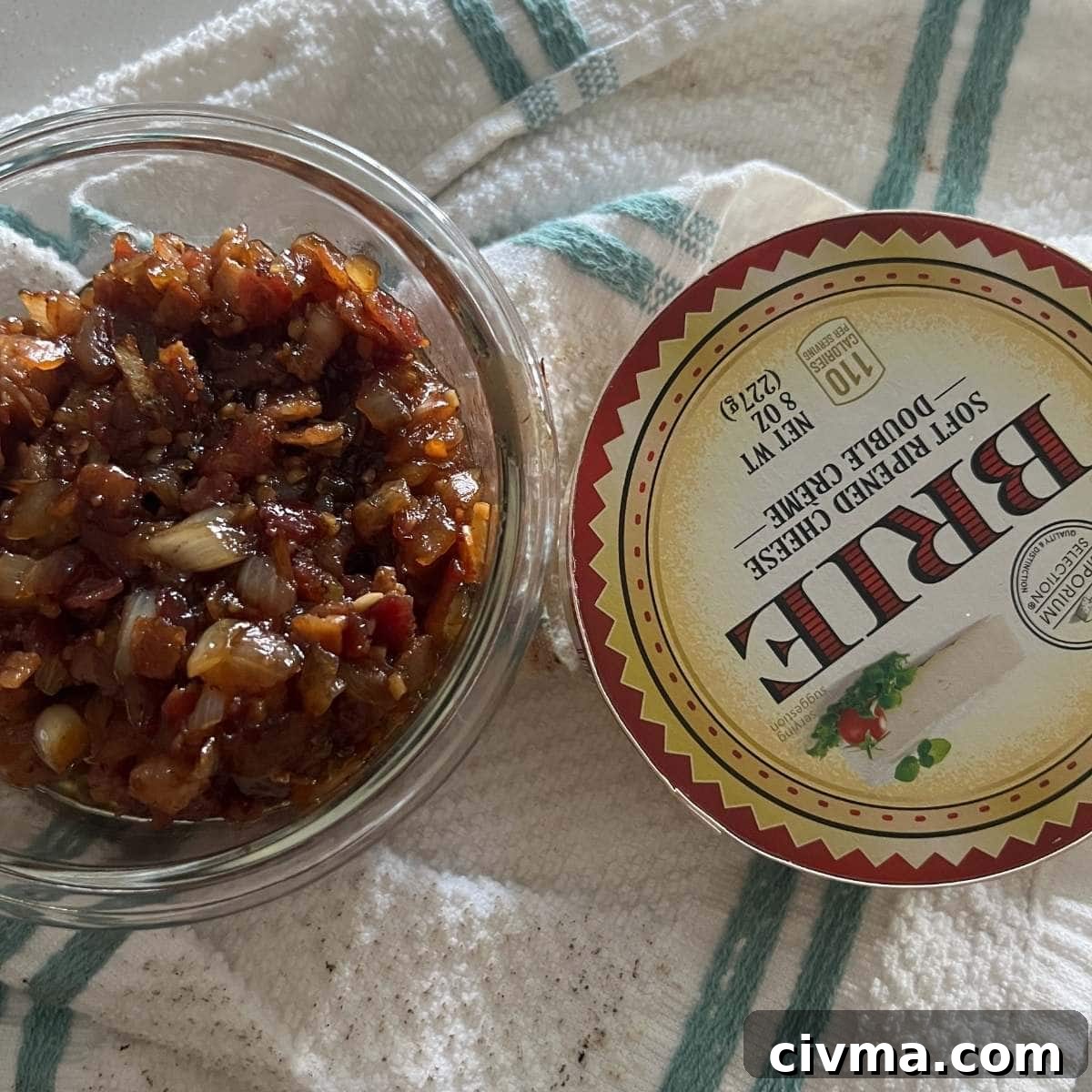 Ingredients needed for Baked Brie with Bacon Jam.