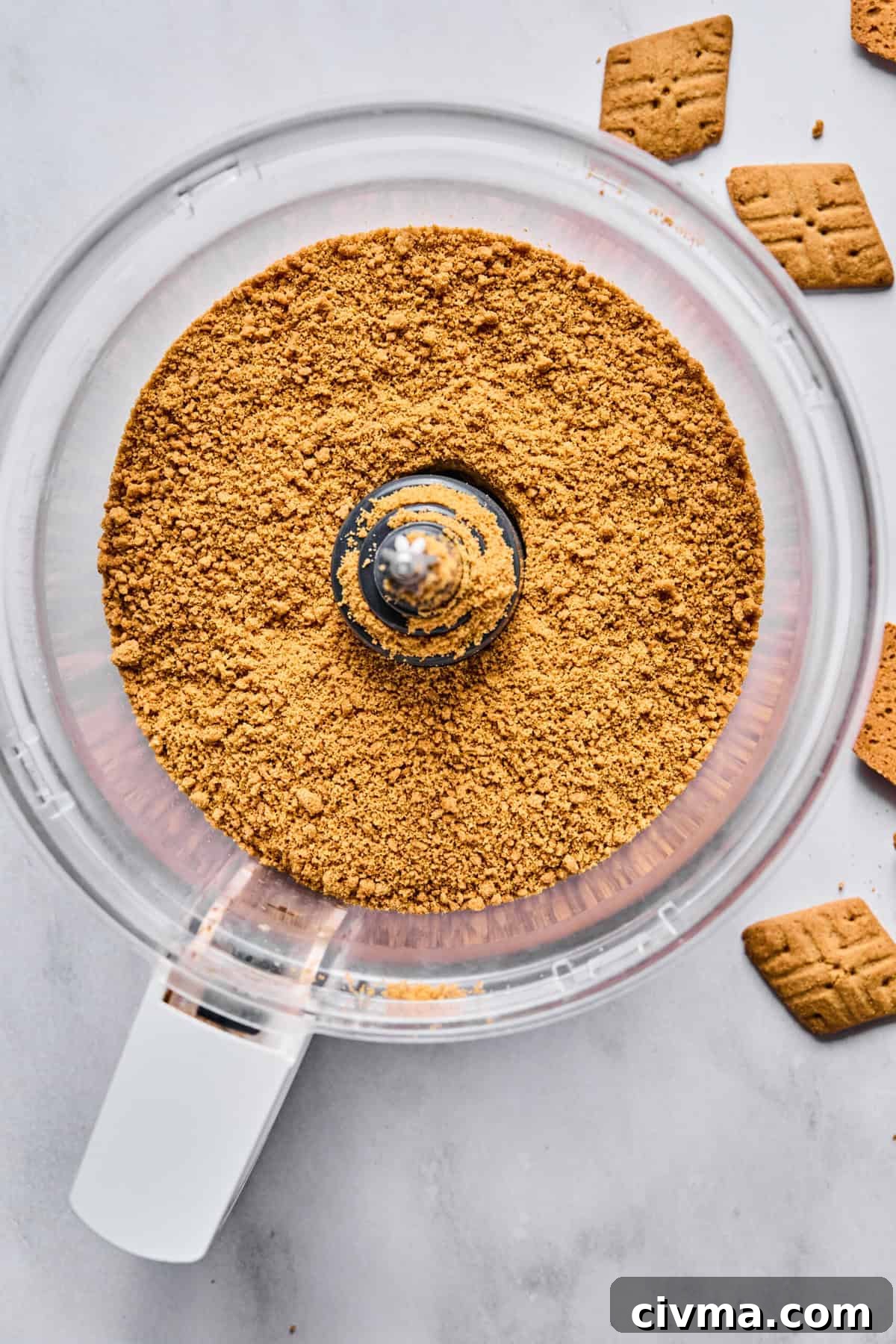 graham cracker crumbs in a food processor bowl