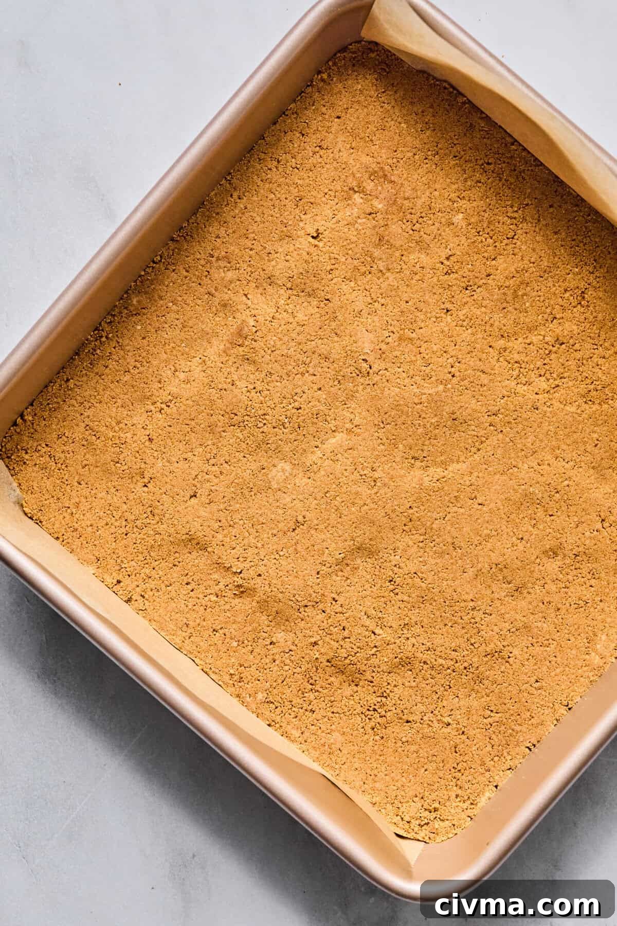graham cracker crumbs pressed into a square pan