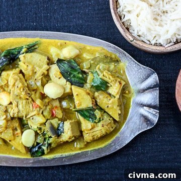 A plate of curry on a table, with Jackfruit