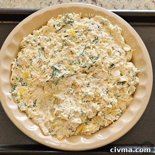 Old Bay Crab Spinach Artichoke Dip before baking