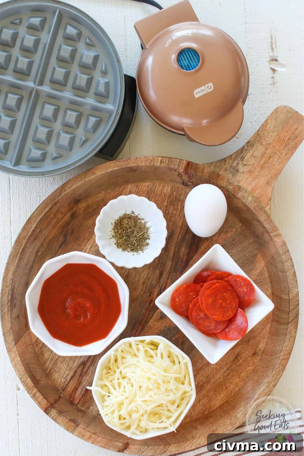 ingredients needed for making chaffle pizzas.