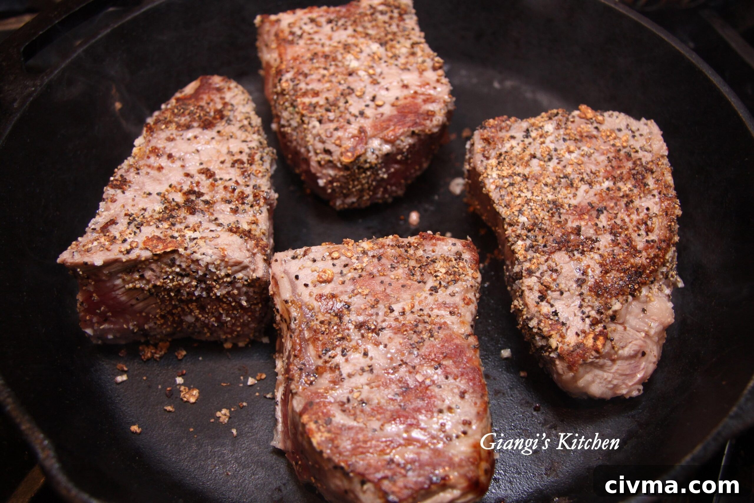 new york steaks with mustard and mushrooms
