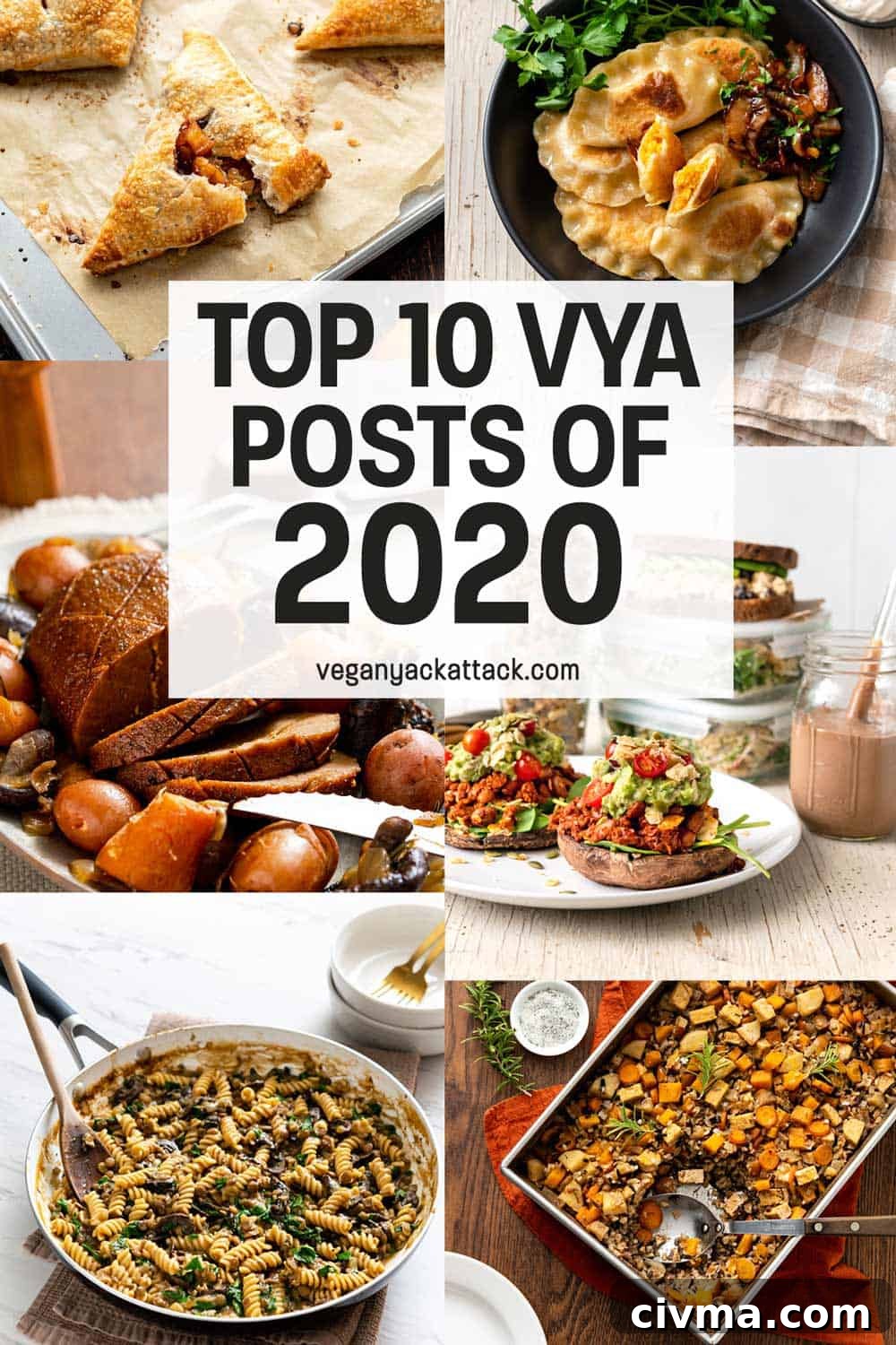 VYA 2020: Top 10 Posts You Missed 38 Image collage of vegan recipes with text overlay "TOP 10 VYA POSTS OF 2020"
