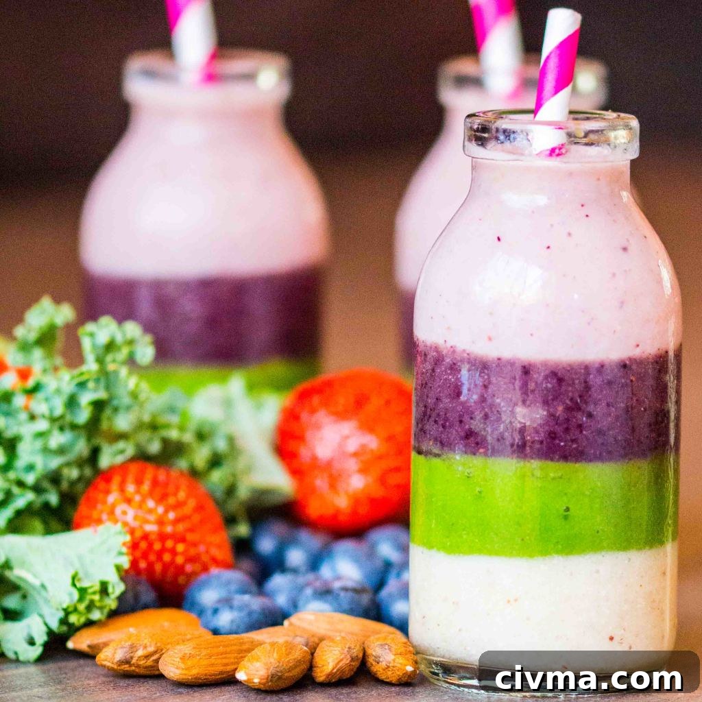 Vibrant Rainbow Smoothie Recipes for Kids and Adults 3 Rainbow Smoothies - Healthy, fun and a big hit with the kids!