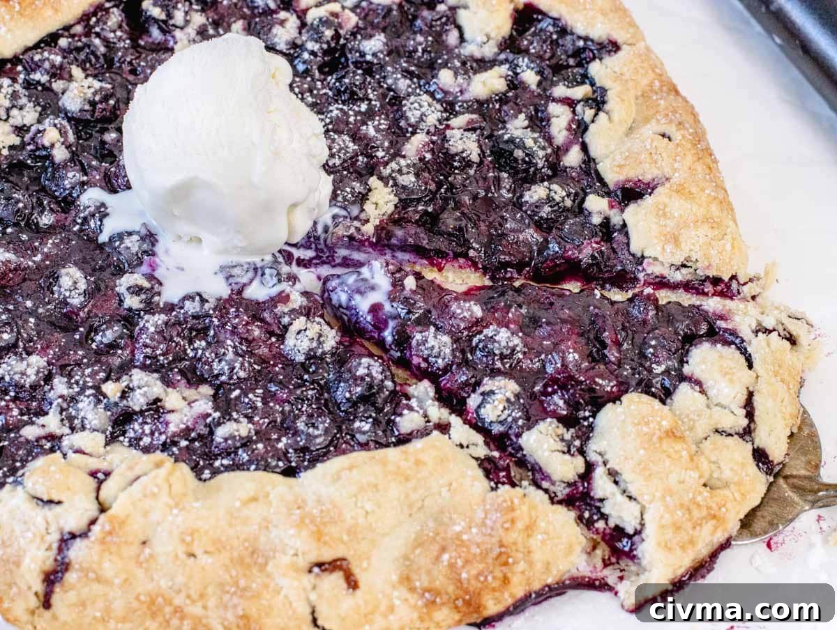 Blueberry galette sliced and ready to eat
